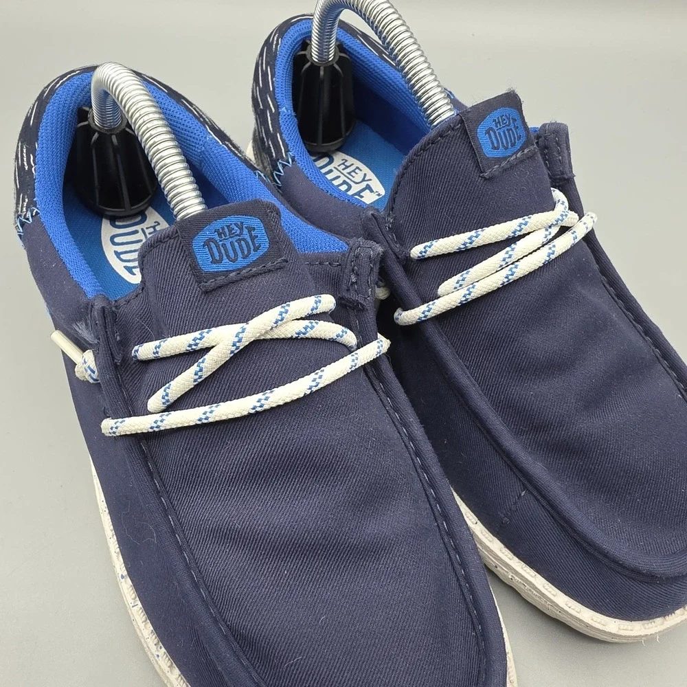 Hey Dude Wally Shoes Boys 3 Navy Blue Funky Jersey‎ Jacquard Slip On Lightweight